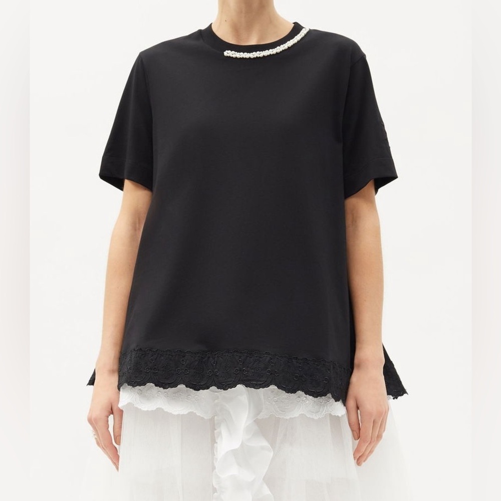 Simone Rocha Faux Pearl Embellished Cotton-Jersey T-shirt - Size Medium